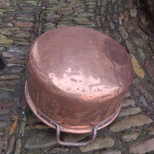 293 - A LARGE 19TH CENTURY COPPER TWO HANDLED PRESERVING PAN