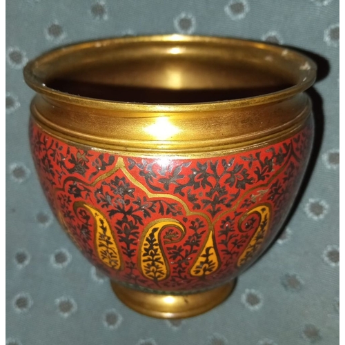 294 - A PERSIAN GILT BRONZE POT WITH CLOISONNÉ DECORATION