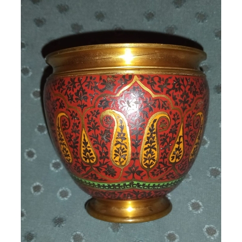 294 - A PERSIAN GILT BRONZE POT WITH CLOISONNÉ DECORATION