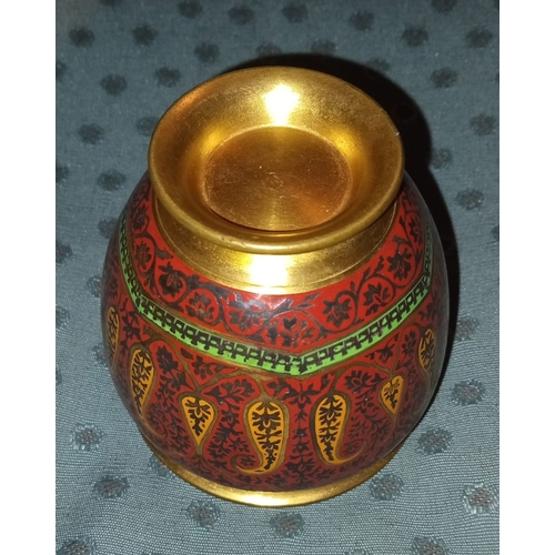 294 - A PERSIAN GILT BRONZE POT WITH CLOISONNÉ DECORATION