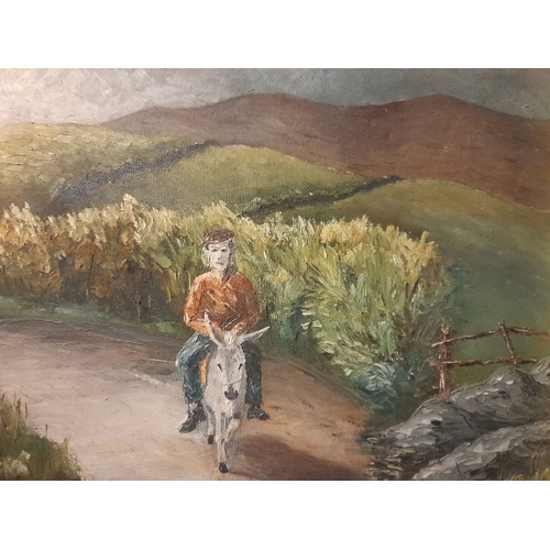 300 - TOM MCLOUGHLIN (Irish, 20th Century), oil on board, signed lower right. Depicting man on donkey in r... 