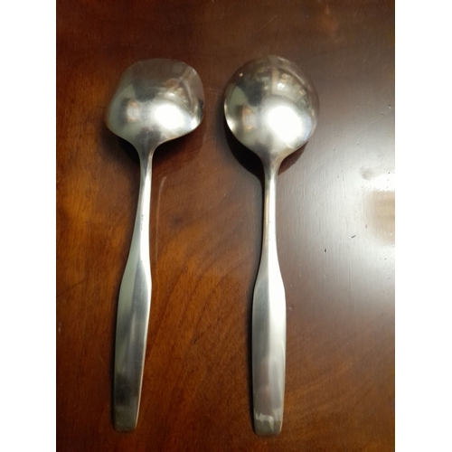 307 - TWO GOOD QUALITY VINTAGE GERMAN SILVER PLATED SOUP SPOONS, hallmarked WMF 90 4