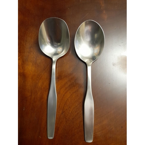 307 - TWO GOOD QUALITY VINTAGE GERMAN SILVER PLATED SOUP SPOONS, hallmarked WMF 90 4