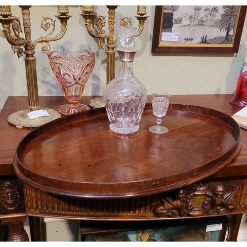 54 - A LARGE IRISH GEORGIAN QUAKER FAMILY MAHOGANY OVAL SHAPED BUTLER’S TRAY, with raised gallery edge. N... 