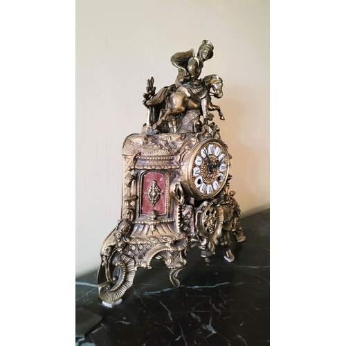 57 - A VERY GOOD QUALITY HEAVY BRASS & MARBLE MANTLE CLOCK, possibly Italian or German, no maker’s name t... 