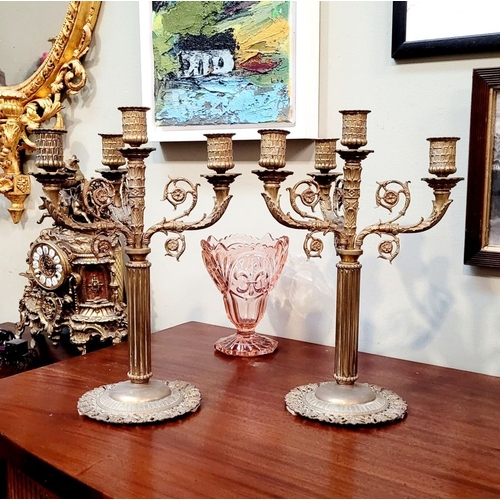 60 - A GREAT PAIR OF 19TH CENTURY BRASS CANDELABRA, each with four candle holders three arms with one hol... 