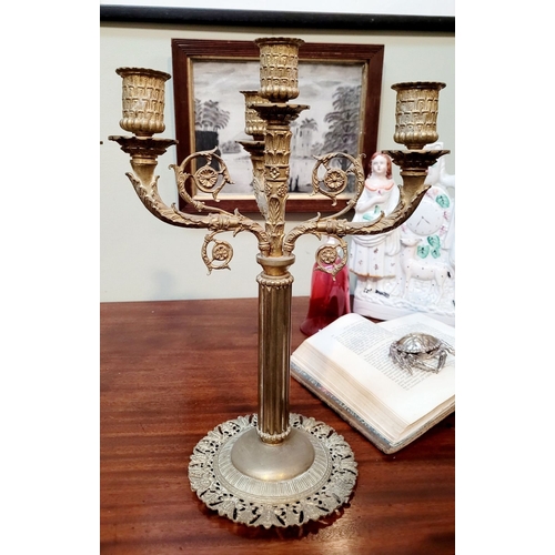 60 - A GREAT PAIR OF 19TH CENTURY BRASS CANDELABRA, each with four candle holders three arms with one hol... 