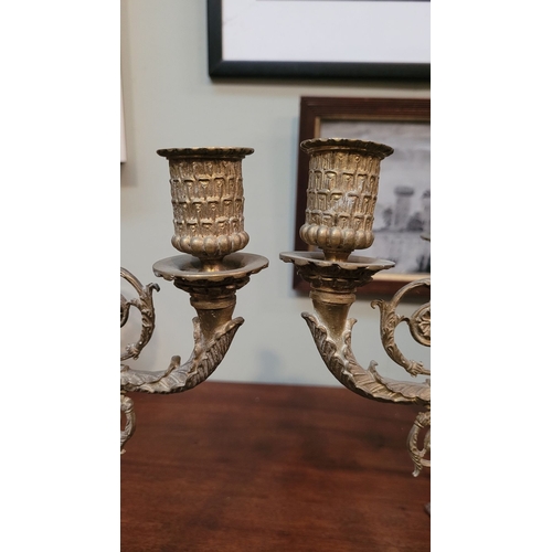 60 - A GREAT PAIR OF 19TH CENTURY BRASS CANDELABRA, each with four candle holders three arms with one hol... 