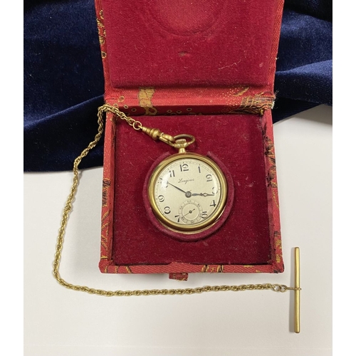 62 - A 14CT GOLD LONGINES GRAND PRIX PARIS POCKET WATCH, c.1918, with signed off-white enamel dial, with ... 