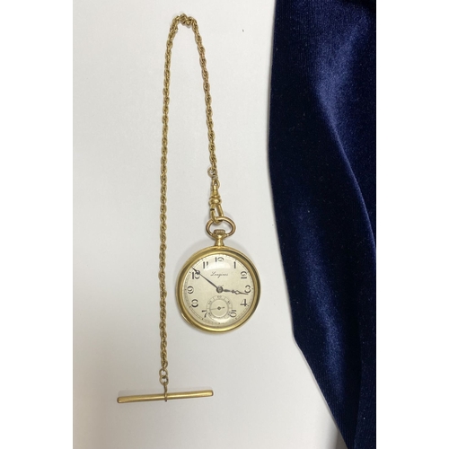 62 - A 14CT GOLD LONGINES GRAND PRIX PARIS POCKET WATCH, c.1918, with signed off-white enamel dial, with ... 