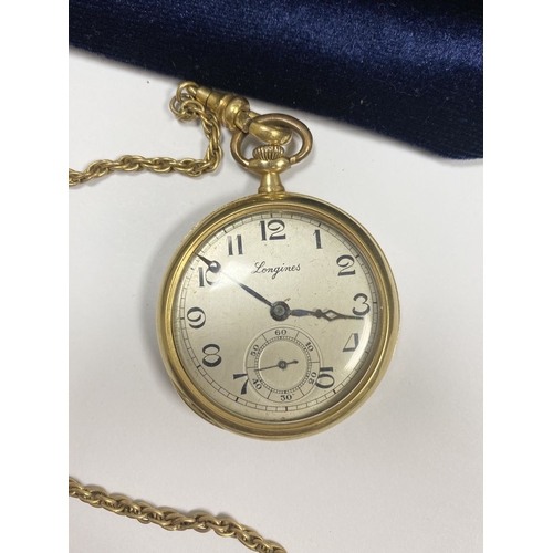 62 - A 14CT GOLD LONGINES GRAND PRIX PARIS POCKET WATCH, c.1918, with signed off-white enamel dial, with ... 