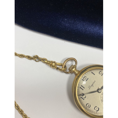 62 - A 14CT GOLD LONGINES GRAND PRIX PARIS POCKET WATCH, c.1918, with signed off-white enamel dial, with ... 