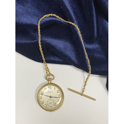 62 - A 14CT GOLD LONGINES GRAND PRIX PARIS POCKET WATCH, c.1918, with signed off-white enamel dial, with ... 