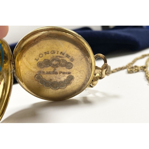 62 - A 14CT GOLD LONGINES GRAND PRIX PARIS POCKET WATCH, c.1918, with signed off-white enamel dial, with ... 