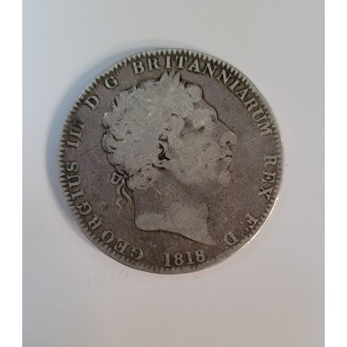 67 - A GEORGE III SILVER CROWN, dated 1818, obverse: Laurate head of King George III, with date of 1818. ... 