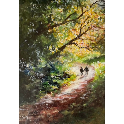 74 - KATIE BUTTIMER (Irish, 20th Century), ‘LOVERS WALK’, acrylic, signed lower left. Dimensions: 33cm x ... 