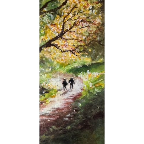 74 - KATIE BUTTIMER (Irish, 20th Century), ‘LOVERS WALK’, acrylic, signed lower left. Dimensions: 33cm x ... 