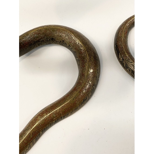 75 - A PAIR OF VINTAGE BRASS ENAMELLED COBRA SNAKE CANDLESTICKS, candlesticks in the form of cobras, high... 