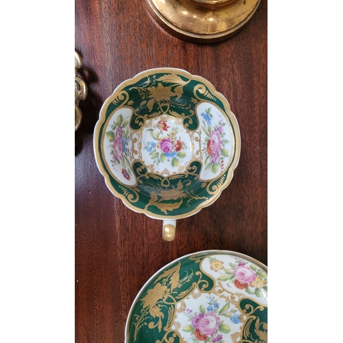 79 - TWO BEAUTIFUL VINTAGE TEACUPS & SAUCERS, (i) A VINTAGE IRIDESCENT FRUIT PATTERNED JAPANESE TEACUP & ... 