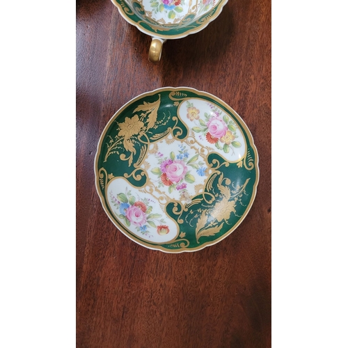 79 - TWO BEAUTIFUL VINTAGE TEACUPS & SAUCERS, (i) A VINTAGE IRIDESCENT FRUIT PATTERNED JAPANESE TEACUP & ... 