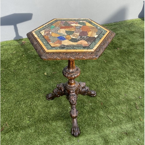 9 - AN EXCEPTIONAL 19TH CENTURY OCCASIONAL SPECIMEN TABLE, the hexagonal top is inset with irregular sha... 