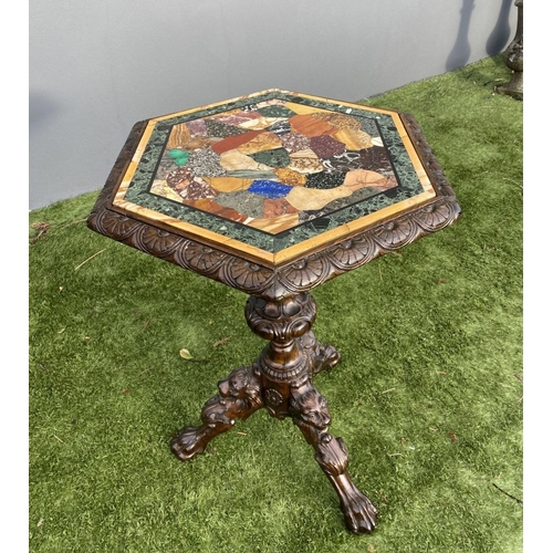 9 - AN EXCEPTIONAL 19TH CENTURY OCCASIONAL SPECIMEN TABLE, the hexagonal top is inset with irregular sha... 