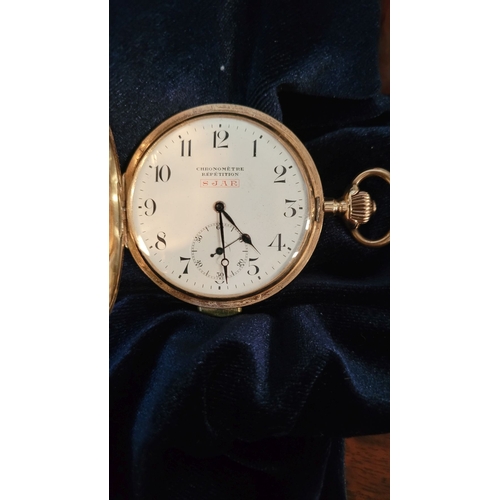 92 - A FINE FRENCH 14CT YELLOW GOLD SJAR CHRONOMÉTRE RÉPÉTITION POCKET WATCH, the dial marked SJAR, insid... 