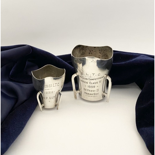 96 - TWO IRISH SILVER METHER STYLE TROPHY CUPS, (i) Hallmarked Weir and Sons, Dublin c.1939. Engraved to ... 