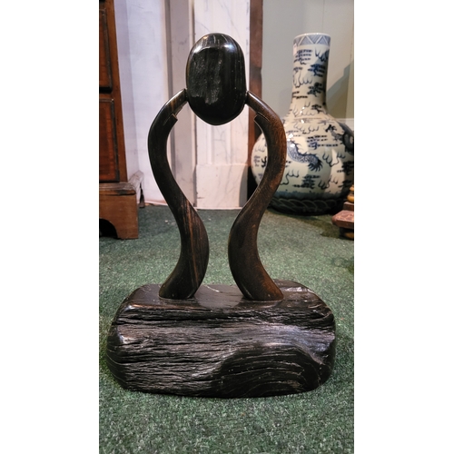 269 - A BOG OAK & TIMBER SCULPTURE, hand crafted, dimensions: 37cm high x 27cm wide x 14cm deep approx.