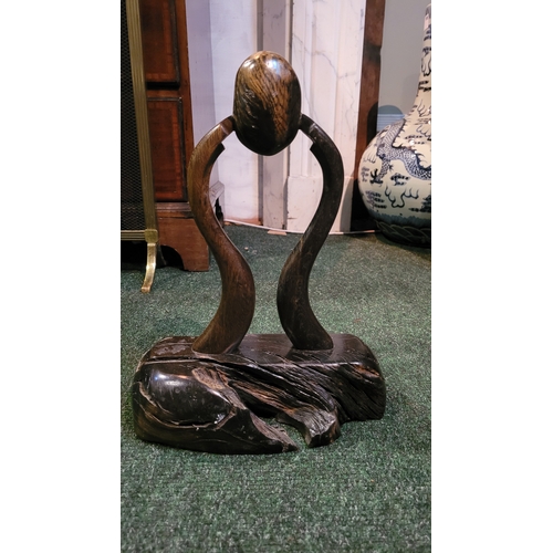 269 - A BOG OAK & TIMBER SCULPTURE, hand crafted, dimensions: 37cm high x 27cm wide x 14cm deep approx.