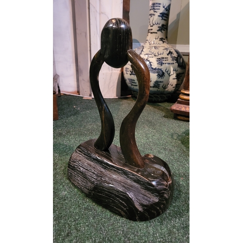 269 - A BOG OAK & TIMBER SCULPTURE, hand crafted, dimensions: 37cm high x 27cm wide x 14cm deep approx.