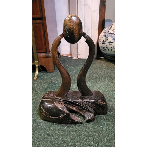 269 - A BOG OAK & TIMBER SCULPTURE, hand crafted, dimensions: 37cm high x 27cm wide x 14cm deep approx.