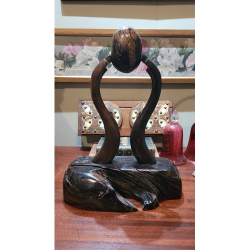 269 - A BOG OAK & TIMBER SCULPTURE, hand crafted, dimensions: 37cm high x 27cm wide x 14cm deep approx.