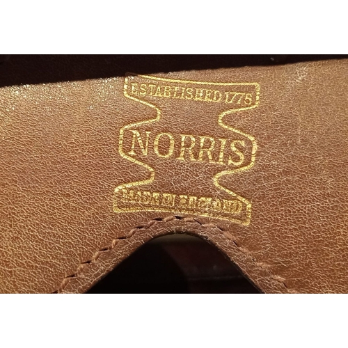 103 - A VINTAGE LEATHER BRIEFCASE, by Norris, dimensions: 43cm long x 34cm high approx.