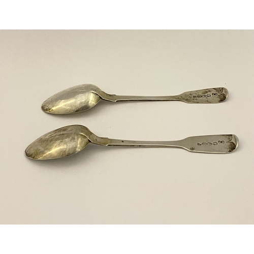 130 - A PAIR OF VICTORIAN IRISH SILVER TEASPOONS, by John Smyth, Dublin c.1854. In the fiddle pattern, rat... 