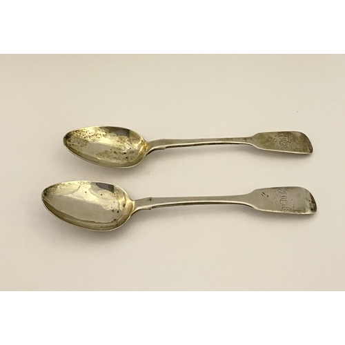 130 - A PAIR OF VICTORIAN IRISH SILVER TEASPOONS, by John Smyth, Dublin c.1854. In the fiddle pattern, rat... 