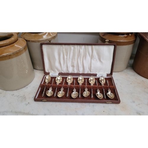 14 - A VERY FINE CASED SET OF TWELVE IRISH SILVER APOSTLE SPOONS, each impressed with Dublin hallmarks, d... 