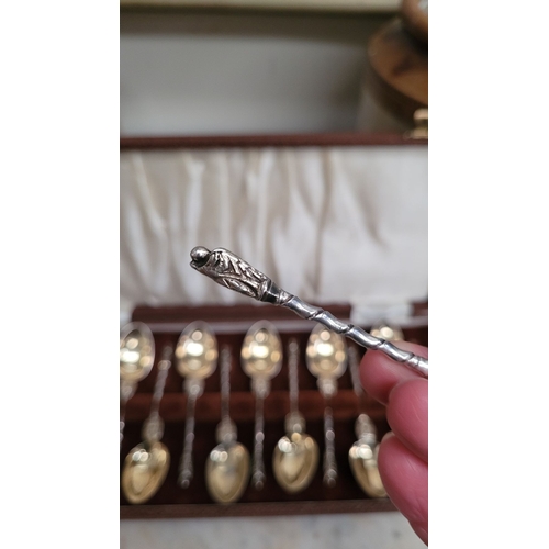 14 - A VERY FINE CASED SET OF TWELVE IRISH SILVER APOSTLE SPOONS, each impressed with Dublin hallmarks, d... 