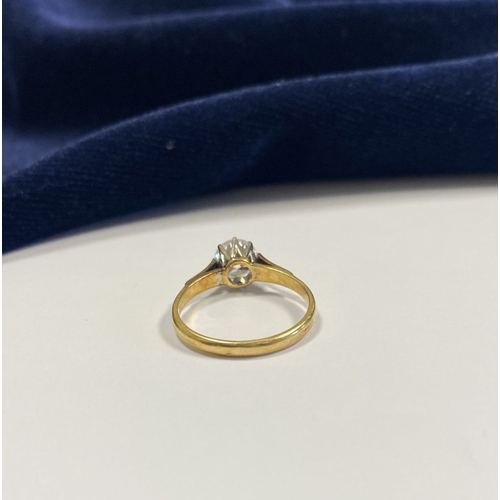 144 - A REALLY BEAUTIFUL 18CT YELLOW GOLD SOLITAIRE RING, with central round cut clear gemstone, in raised... 