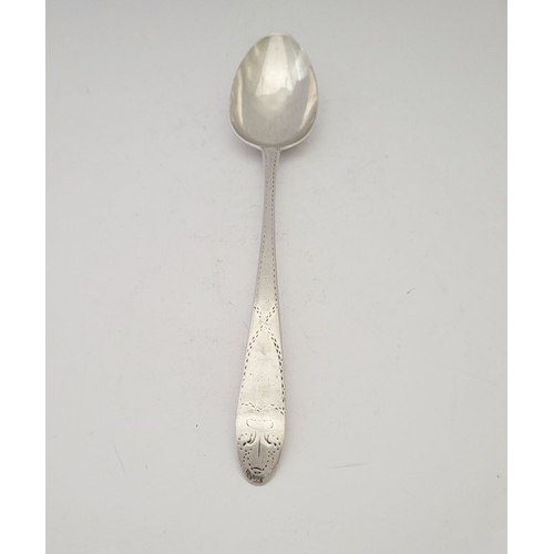 15 - A VERY FINE & RARE IRISH PROVINCIAL – LIMERICK – SILVER SERVING SPOON, decorated to the stem & tip w... 