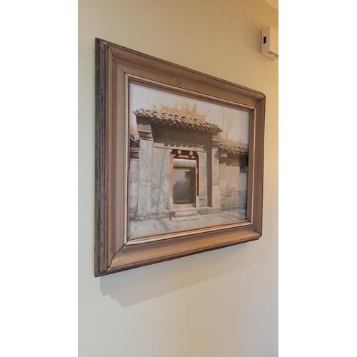 167 - CHINESE SCHOOL, PALACE GATES, signed lower left. Oil on linen canvas, Dimensions :80 x 69cm frame. C... 