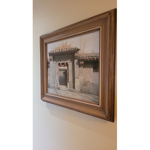 167 - CHINESE SCHOOL, PALACE GATES, signed lower left. Oil on linen canvas, Dimensions :80 x 69cm frame. C... 