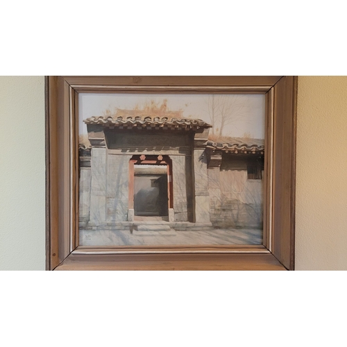 167 - CHINESE SCHOOL, PALACE GATES, signed lower left. Oil on linen canvas, Dimensions :80 x 69cm frame. C... 