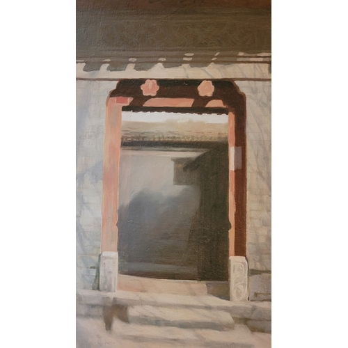 167 - CHINESE SCHOOL, PALACE GATES, signed lower left. Oil on linen canvas, Dimensions :80 x 69cm frame. C... 