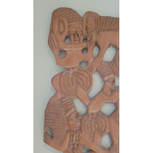 174 - A HAND CARVED AFRICAN – NIGERIAN – WALL ART PANEL, depicting figures & animals. Dimensions: 120.5 x ... 