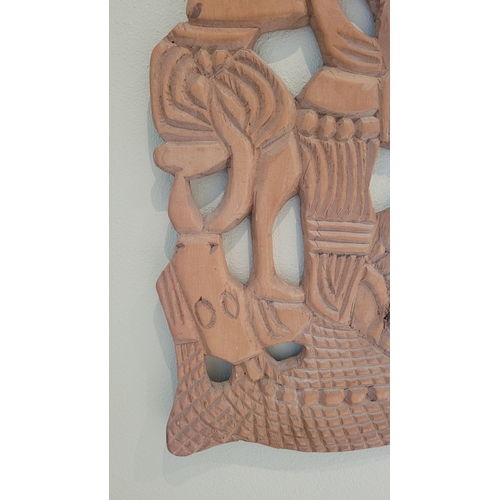 174 - A HAND CARVED AFRICAN – NIGERIAN – WALL ART PANEL, depicting figures & animals. Dimensions: 120.5 x ... 