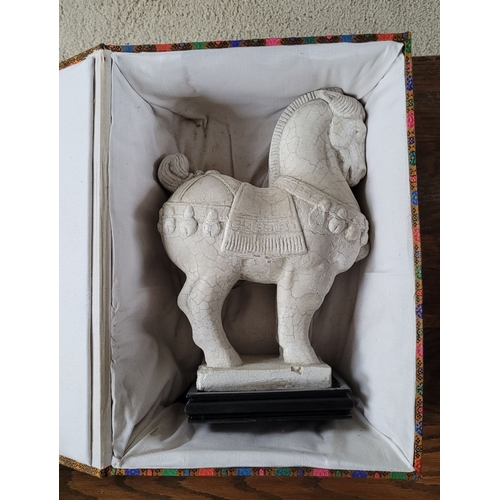 178 - A GOOD QUALITY 20TH CENTURY CARVED STONE ORNAMENT IN THE FORM OF A TANG STYLE HORSE, the horse comes... 