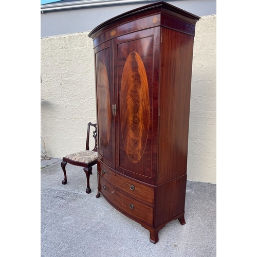 19 - AN EXCELLENT QUALITY MAHOGANY INLAID ROBERT STRAHAN DUBLIN WARDROBE, two door bow-fronted wardrobe, ... 