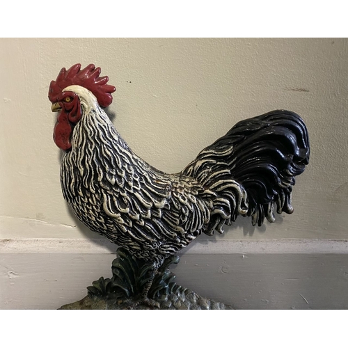 192 - A VINTAGE PAINTED CAST DOOR STOPPER, in the form of rooster, dimensions: 30.5cm high approx.