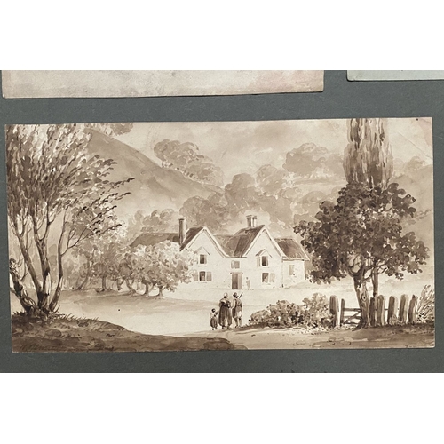 196 - A COLLECTION OF 19TH CENTURY – EARLY ARTWORKS, to include (i) a sepia painting depicting estate in l... 